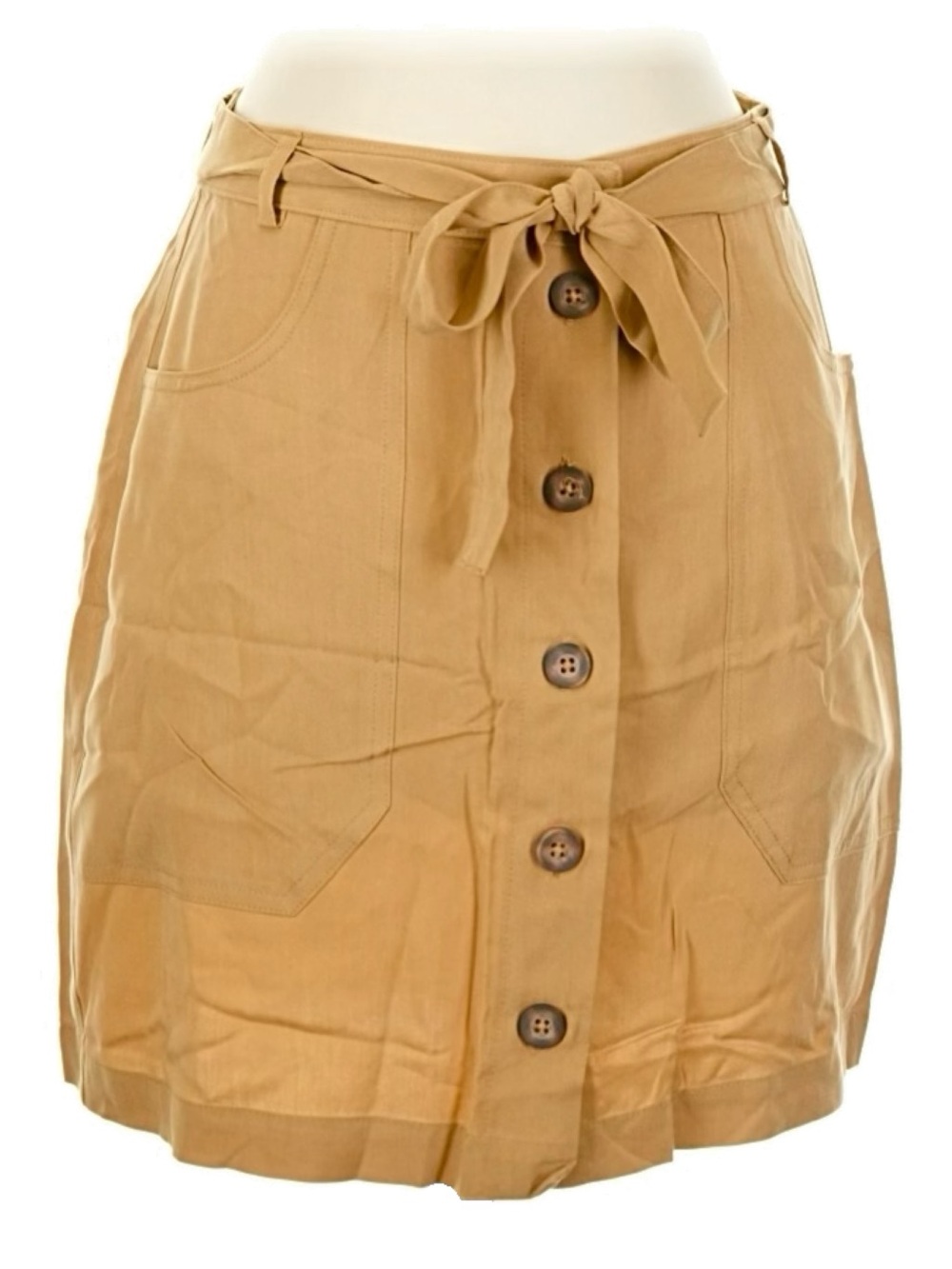 Abercrombie & Fitch Khaki Tan Button Front Mini Skirt with Sash Belt
